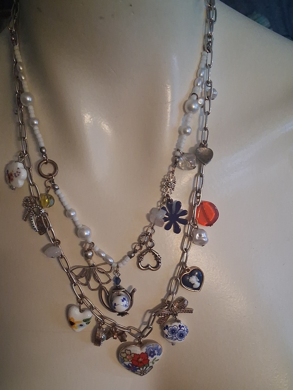 Free People Maximillion Charm Necklace in Silver with Heart Charms